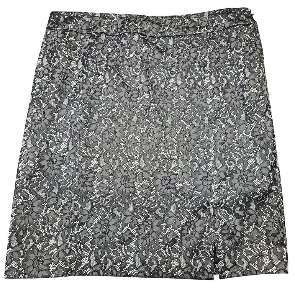 Worthington Black Mini Skirt Size 18 Stretch Floral Lace Slit Womens Aline Lined